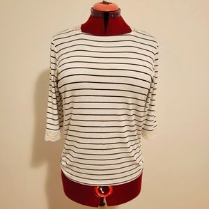French Dressing Jeans Striped 3/4 Sleeve Ruched Dressy Shirt | Size M